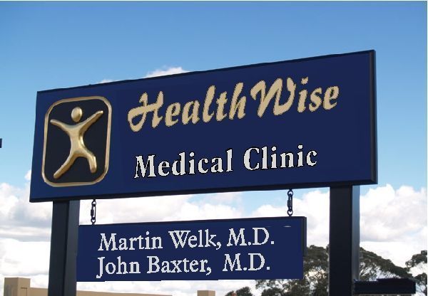 M4866 - Two Back-mounted 4 " x 4" Cedar Wood Posts for the Entrance Sign for the Healthwise Medical Clinic