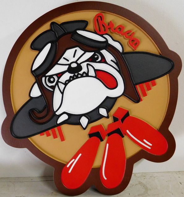V31792A - Carved 2.5-D Wall Plaque Featuring the Crest of the  Bravo Company,featuring a Bulldog and bombs 