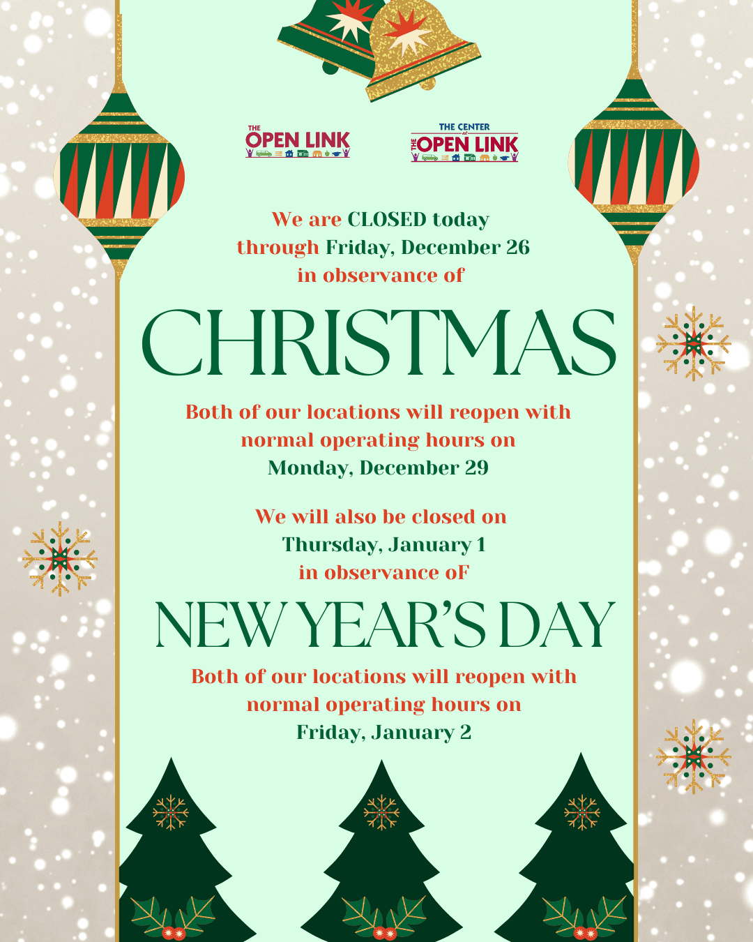 Christmas and New Year's Day Closures