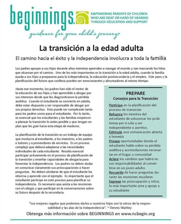 Panfleto sobre La transición a la edad adulta