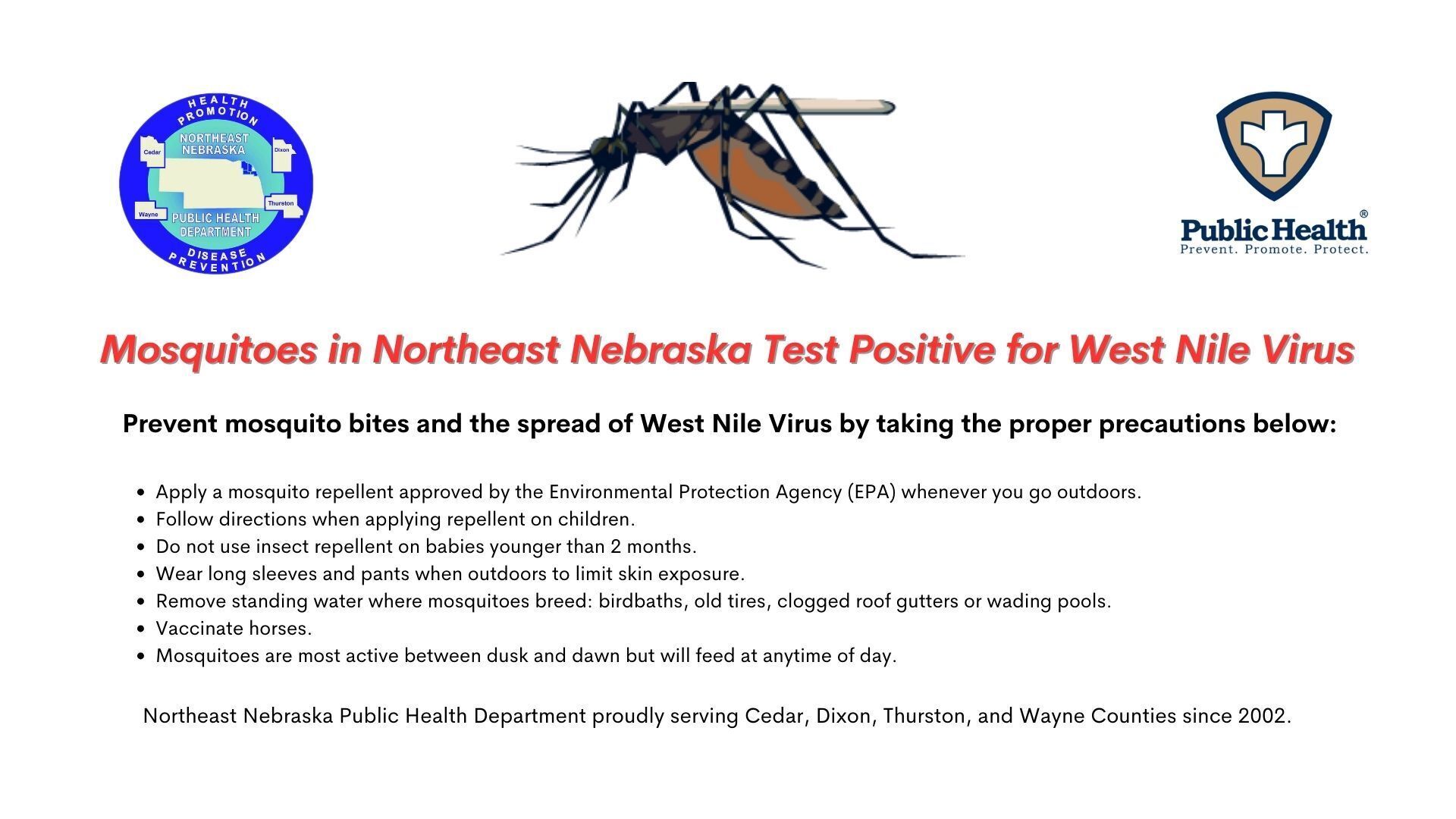 Mosquitoes in Northeast Nebraska Test Positive for West Nile Virus