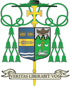 Blazon and explanation of the armorial bearings of the Most Rev. Manuel de Jesús Rodríguez, Bishop of Palm Beach, Florida