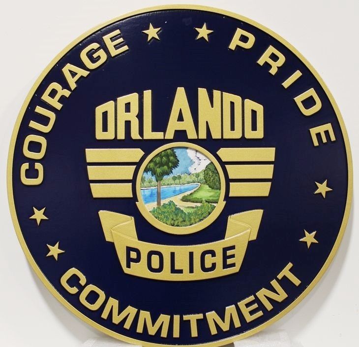 PP-3322 - Carved Plaque of the Seal of the Police Department of Orlando, Florida, 2.5-D Artist-Painted