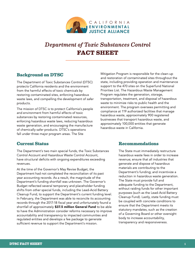 Department of Toxic Substances Control Fact Sheet