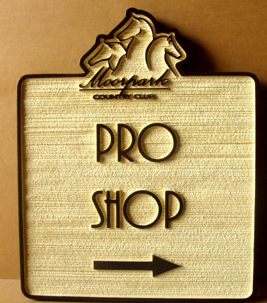 E14223  – Carved  and Sandblasted HDU Wayfinding Signs to the Pro Shop of the Moorpark Country Club.