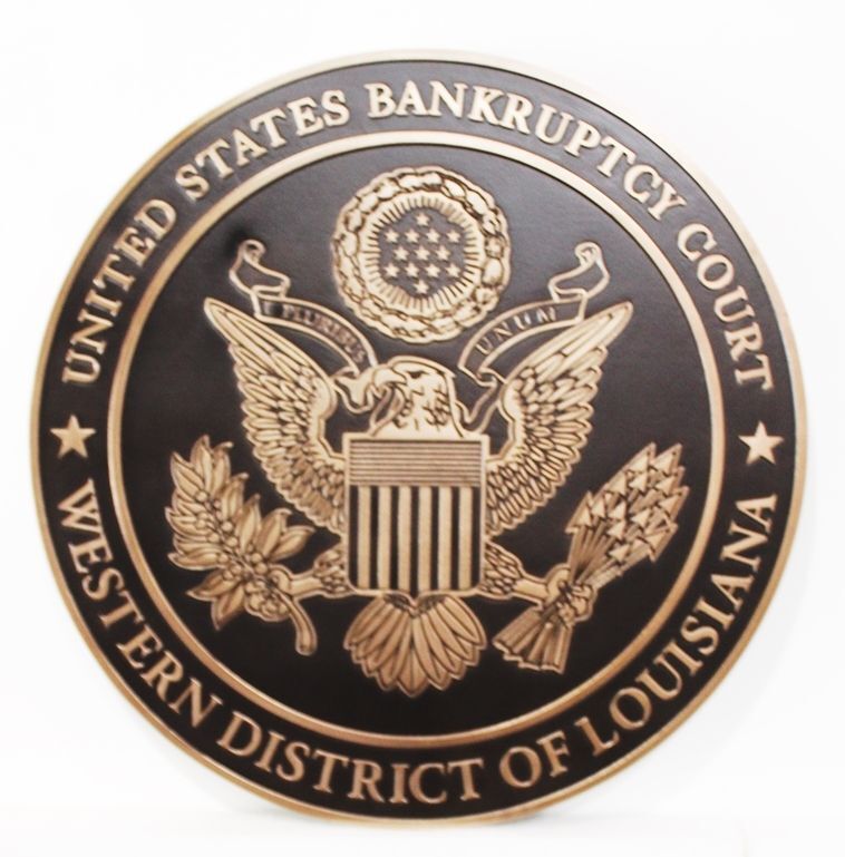 FP-1422 - Carved Plaque of the Seal of the US Bankruptcy Court, Western District of Louisiana, 2.5-D Multi-Level Relief Bronze Plated
