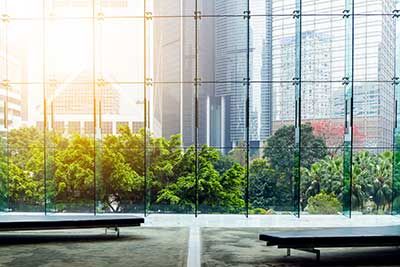 Transparent windows on a building