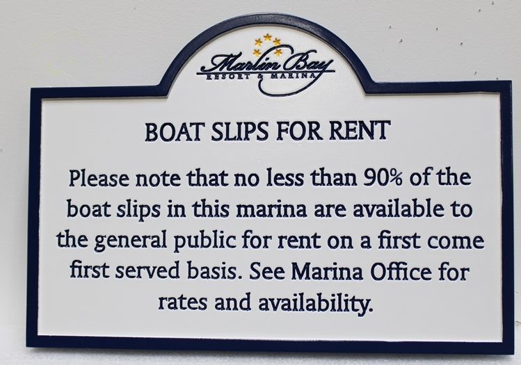 L22549 - Engraved HDU  Sign "Boat Slips for Rent" for the Marlin Bay Resort & Marina
