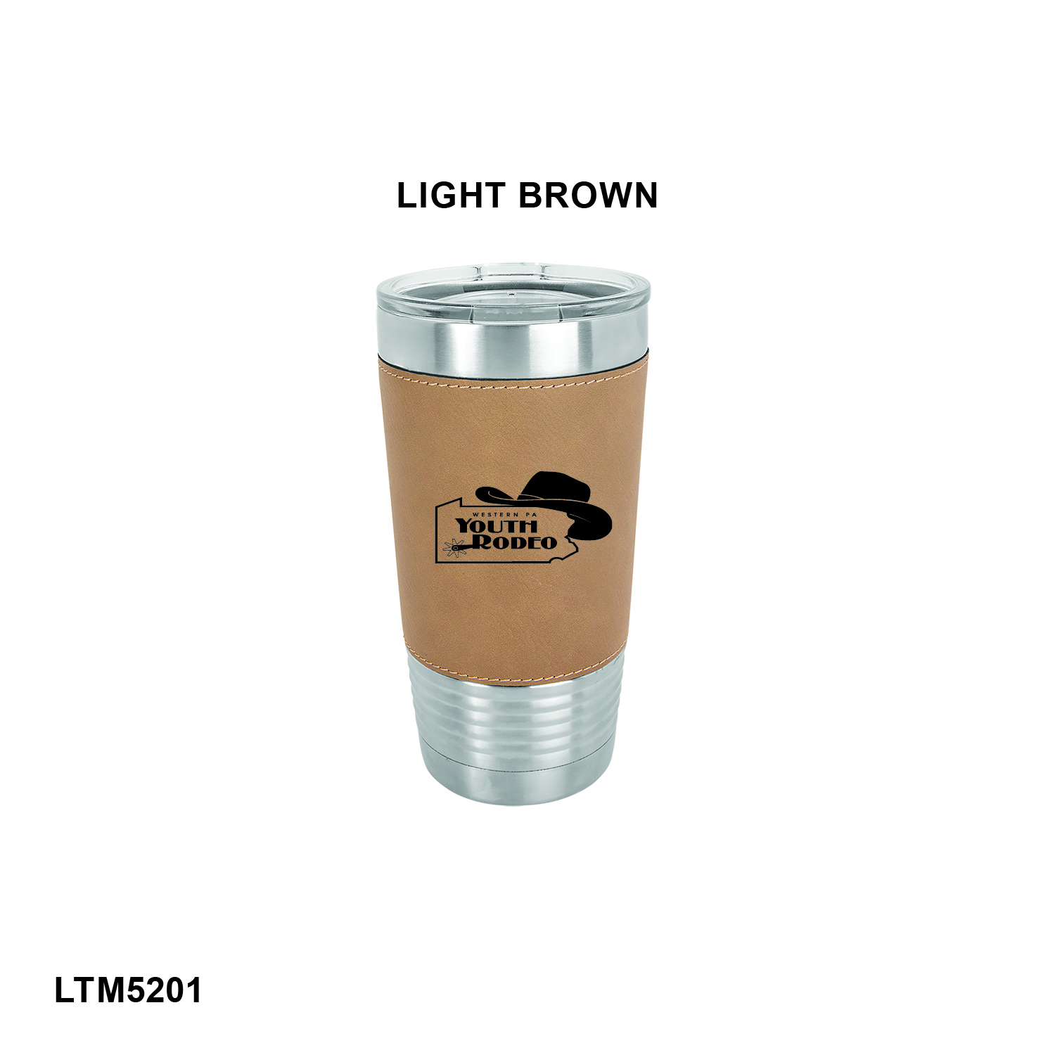 WPYRA LOGO - Polar Camel 20 oz. Light Brown Laserable Leatherette Tumbler with Clear Lid