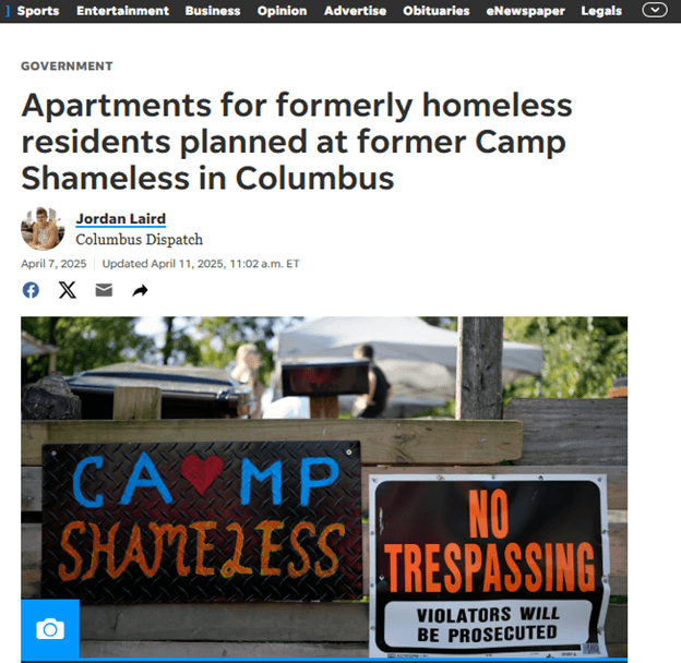 Apartments for formerly homeless residents planned at former Camp Shameless in Columbus