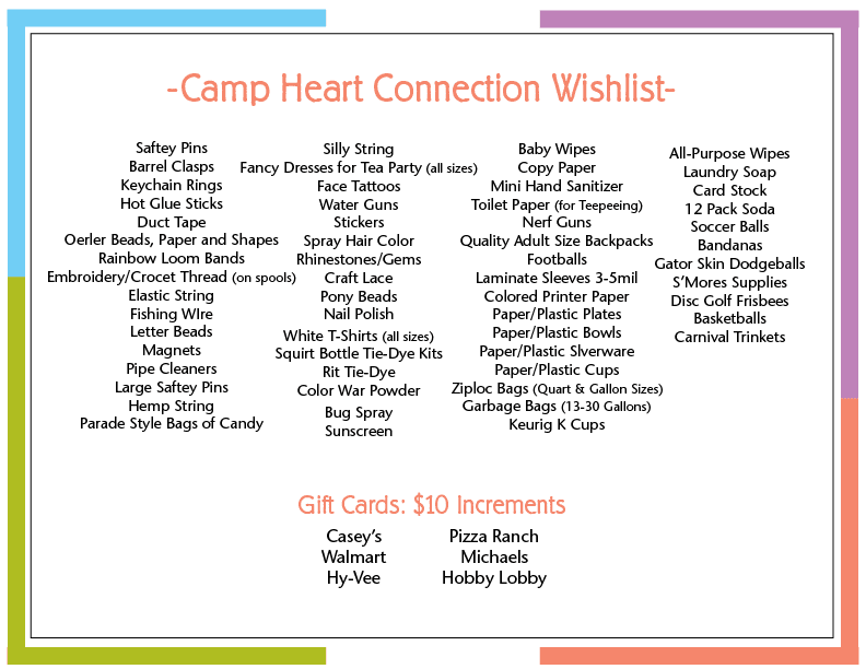 Camp Heart Connection Wishlist 