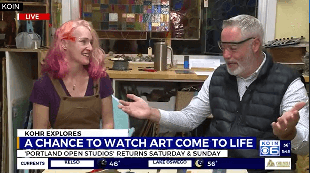 TV Feature of PDXOS Stained Glass Artist Claire Oliphant with News Host Kohr Harlan