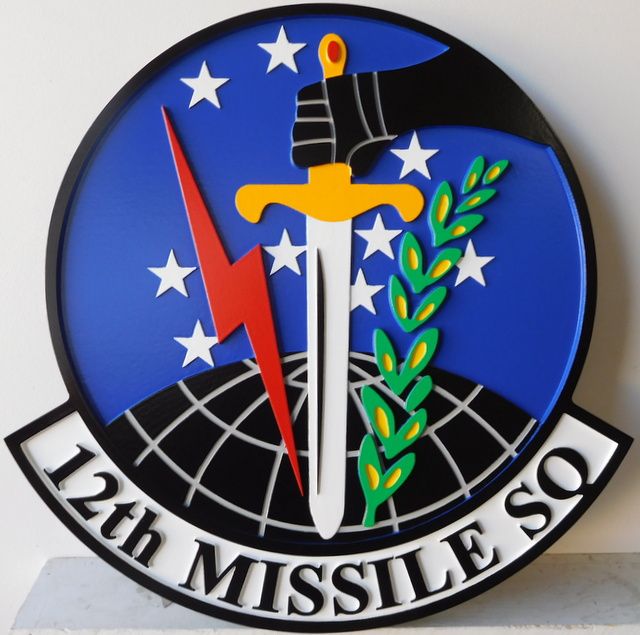 LP-6040 - Carved Round Plaque of the Crest of the 12th Missile Squadron,  Artist Painted
