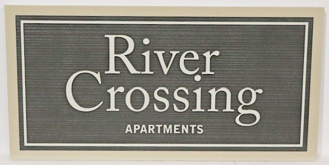 K20196 - Carved and Sandblasted HDU Sign for "River Crossing Apartments"
