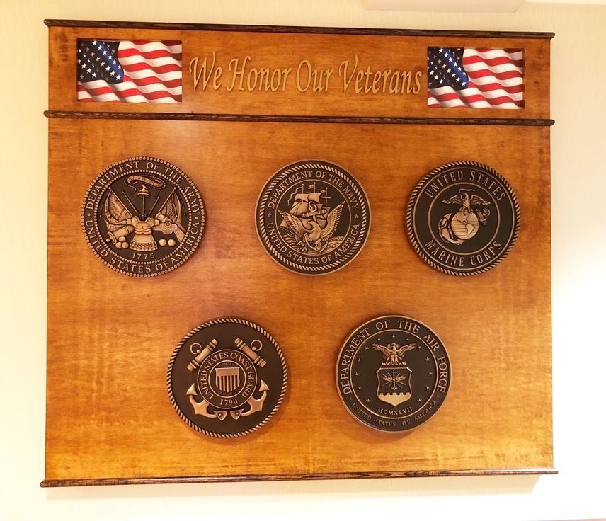 Carved 3D Painted, Wood, Bronze, Brass, Silver Military Plaques