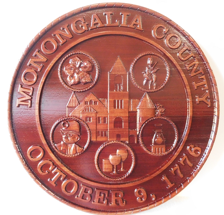 WM1070 - Seal of Monongalia County, 3-D Stained Mahogany