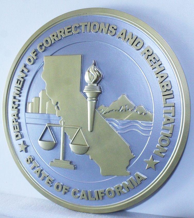 GP-1057 -- Carved 3-D Bas-Relief HDU  Plaque of the Seal of the Department of Corrections and Rehabilitations  of the State of California 