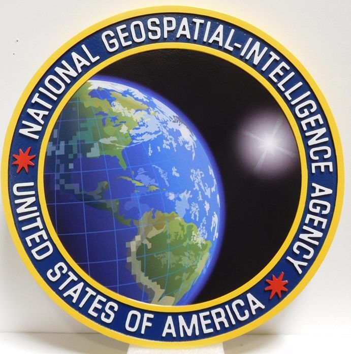 IP-1580 -  Carved Plaque of the Seal of the National Geo-Spatial Intelligence Agency, Artist Painted