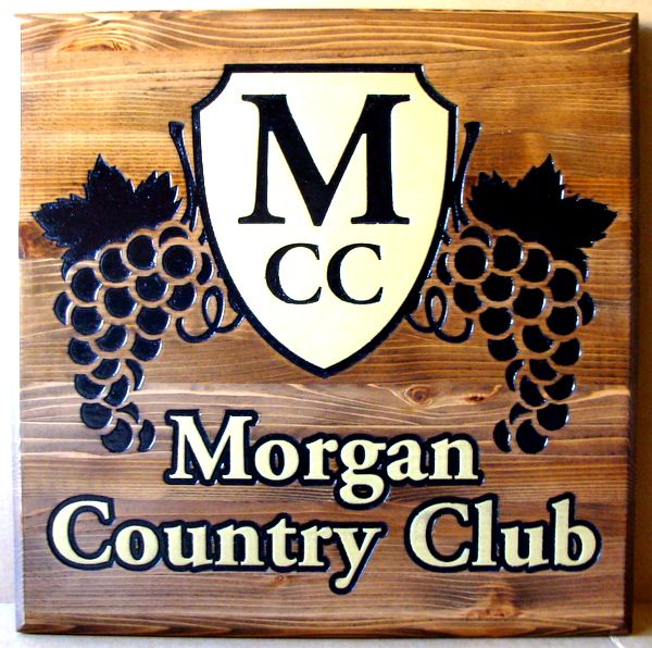 HG606 -   Engraved Cedar Property Name Sign or Wall Plaque (example), with Grape Cluster and Shield Artwork