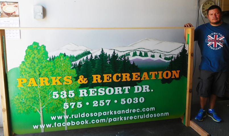 K20173 - Carved HDU Sign for the City of Ruidoso Parks & Recreation Area., Artist Painted