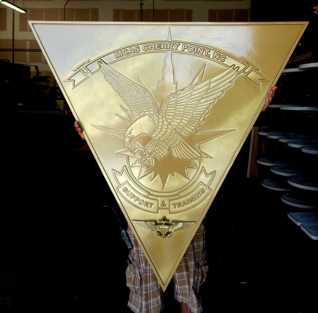 MB2250 - Unit Insignia of Marine Corps Air Station (MCAS) Cherry Point, North Carolina, Engraved with 3-D Badge (at bottom) 