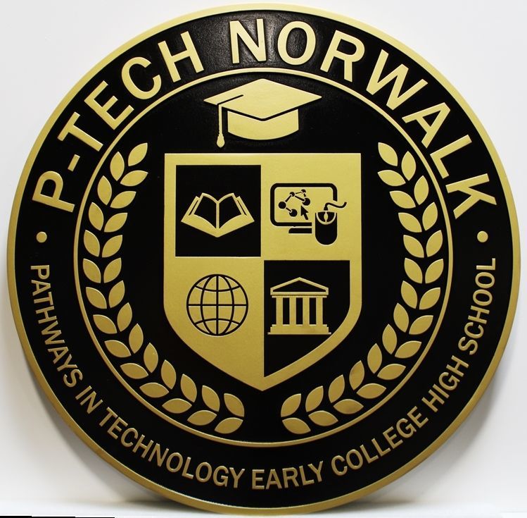 TP-1086 - Carved 2.5-D Raised Relief HDU Plaque of the Seal of P-Tech Norwalk High School