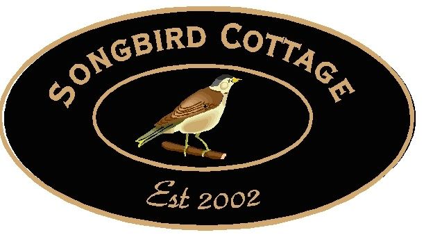 M22816 - Design of Carved Wood or HDU Sign for "Songbird Cottage" with Carved Songbird