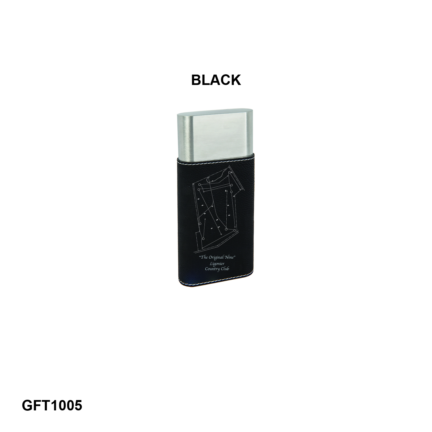 Black/Silver Laserable Leatherette Cigar Case with Cutter