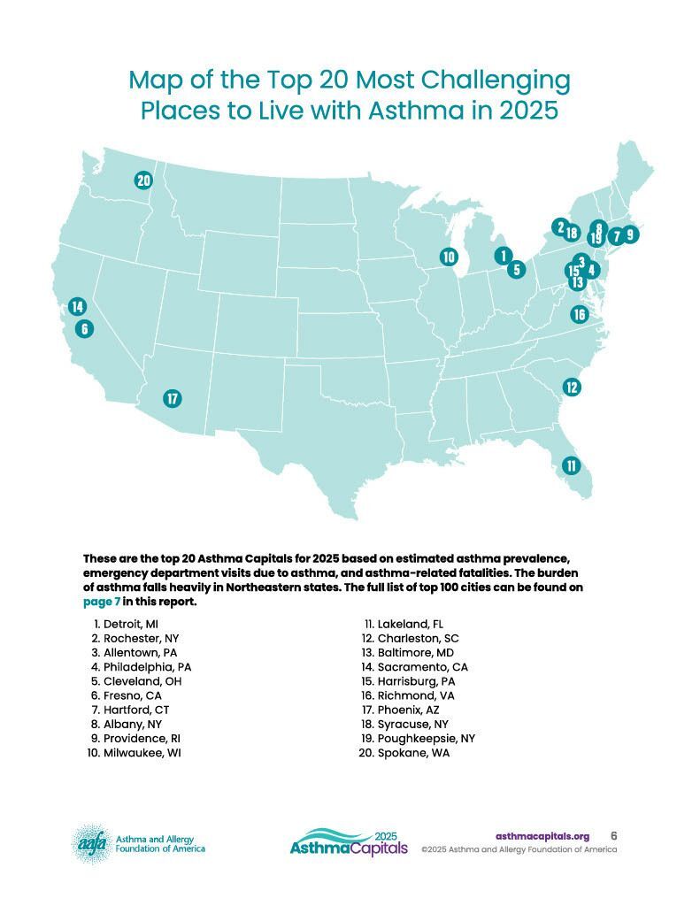 AAFA 2025 Asthma Capitals Map