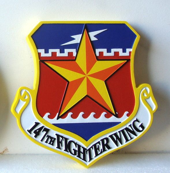 LP-2060 - Carved Shield Plaque of the Crest of the 147th Fighter Wing, Artist Painted