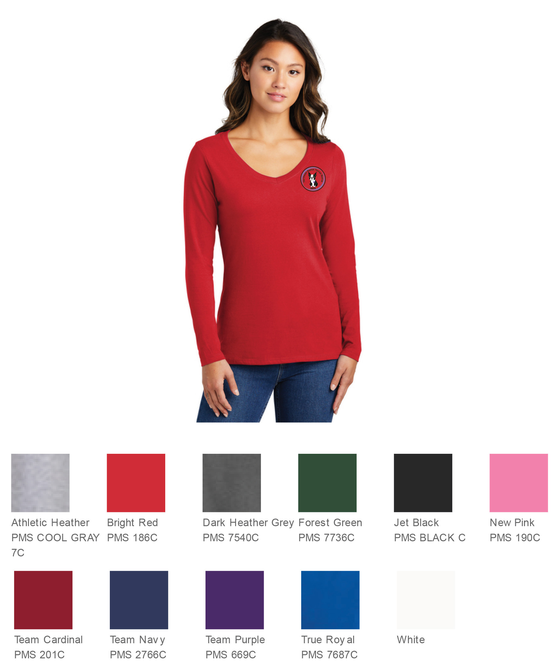 Ladies Vneck Long Sleeve (Left Chest)