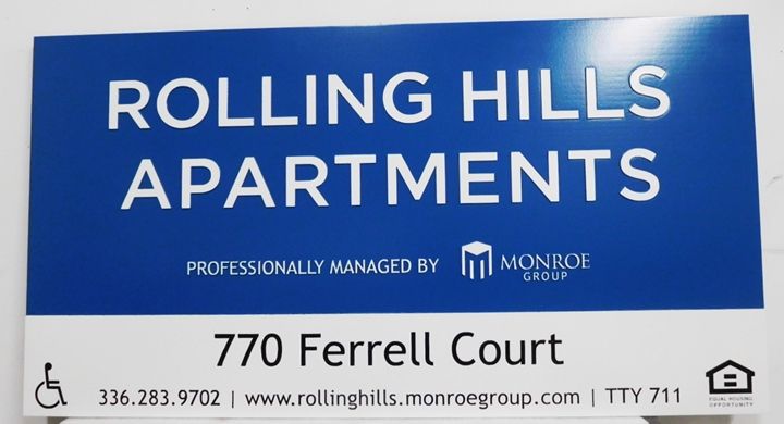 K20329 - Carved & Engraved HDU Sign,  for the "Rolling Hills" Apartments