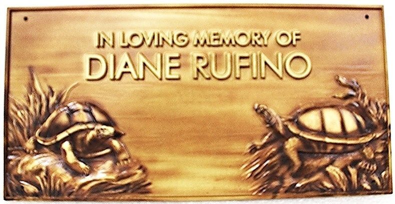 GC16618 - Carved and Engraved Memorial Plaque Honoring Diane Rufino with 2 Turtles as Artwork