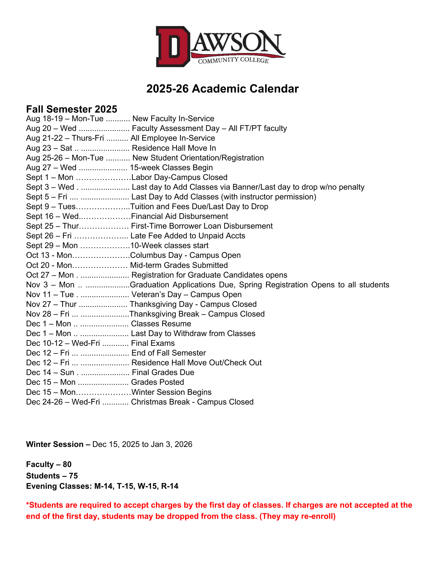 2025-26 Academic Calendar
