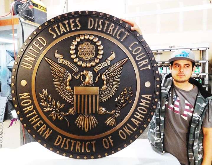 A10817 - 3-D Polished Brass Wall Plaque for United States District Court of the Northern District of Oklahoma