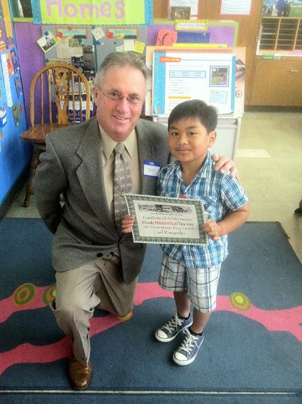 Mayor Peter Murray and contest winner at Shannon Elementary School