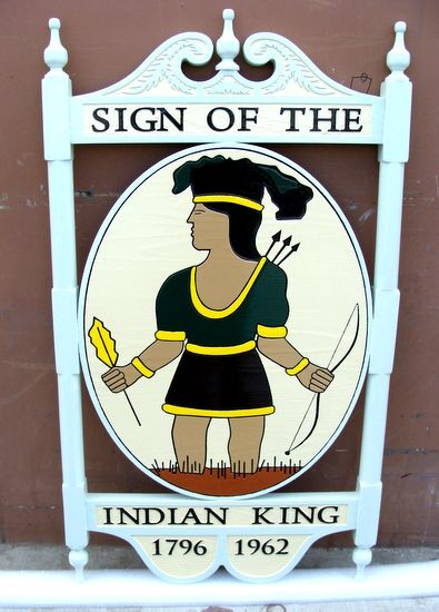 RB27663 - Carved and Sandblasted Wooooden Entrance Sign, "Sign of the Indian King", with Posts and Frame 