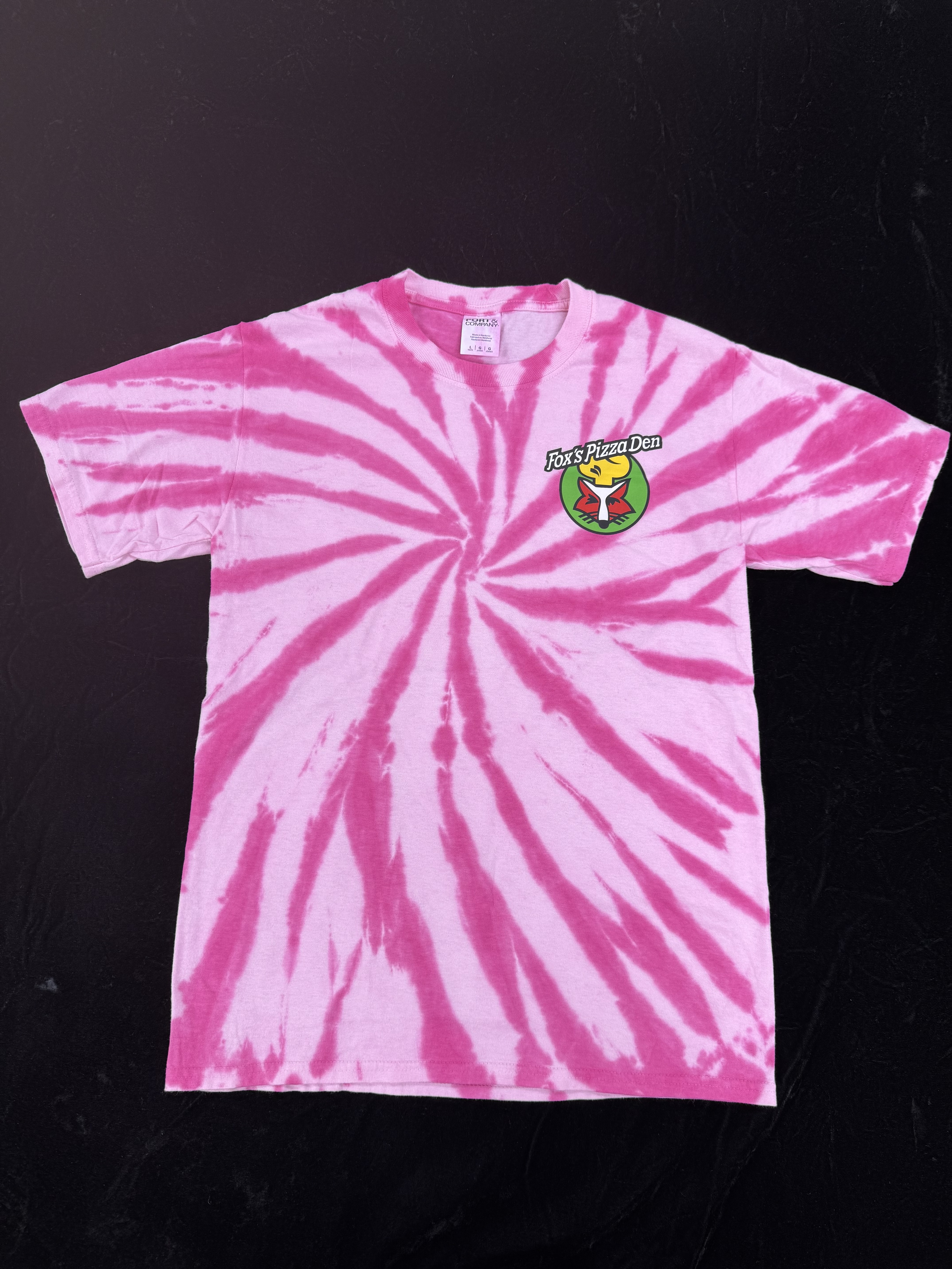 SALE Fox's Logo - YOUTH LARGE Pink Tie Dye Short Sleeve