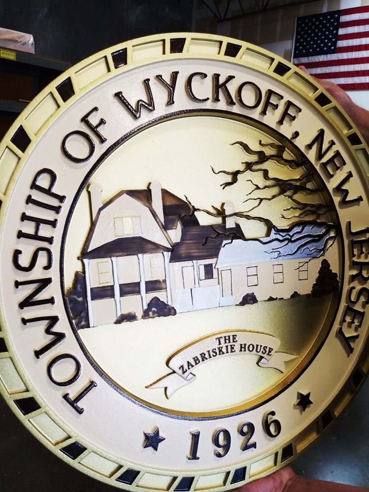 DP-2396- Carved Wall or Podium Plaque of the Seal of the Township of Wykoff, New Jersey,