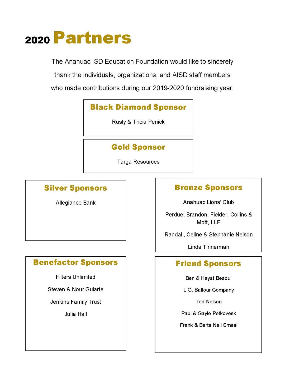 Anahuac ISD Education Foundation Who We Are Our Partners