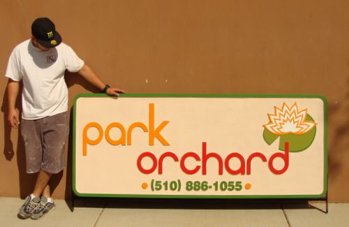 M5024 - Carved HDU "Park Orchard" Store Sign, with Lily and Lilypad