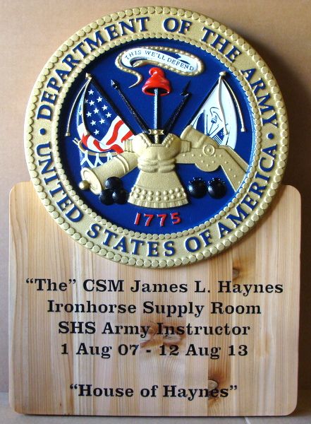 MP-3480 - Carved Command Sergeant Major Name Plaque with US Army Seal, Personalized, Cedar Wood