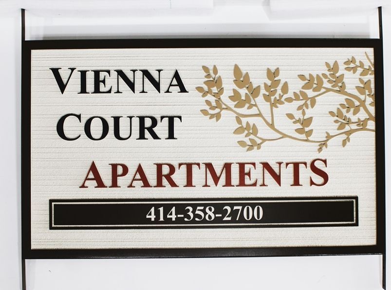 K20609 - Carved High-Density-Urethane (HDU)  Entrance  Sign for for the "Vienna Court Apartments"