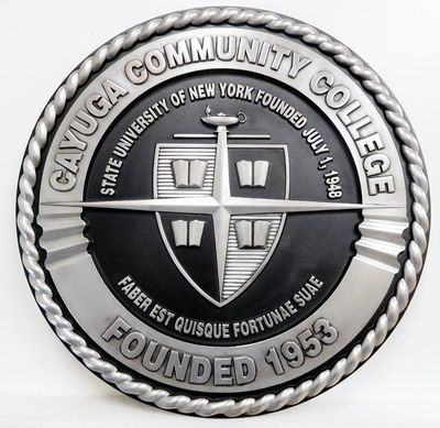 MD4240 - Seal of Cayuga Community College, New York, Aluminum 3-D Hand-rubbed