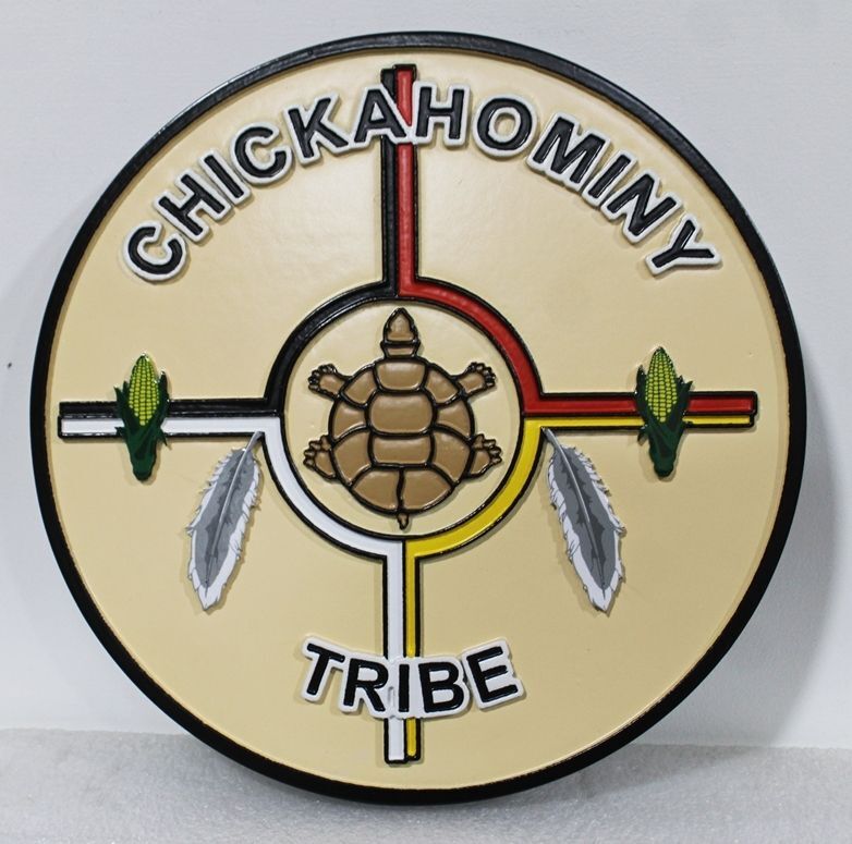 ZP-1022 - Carved 2.5-D Multi-Level HDU Plaque of the  Great Seal of the Chickahominy Tribe 