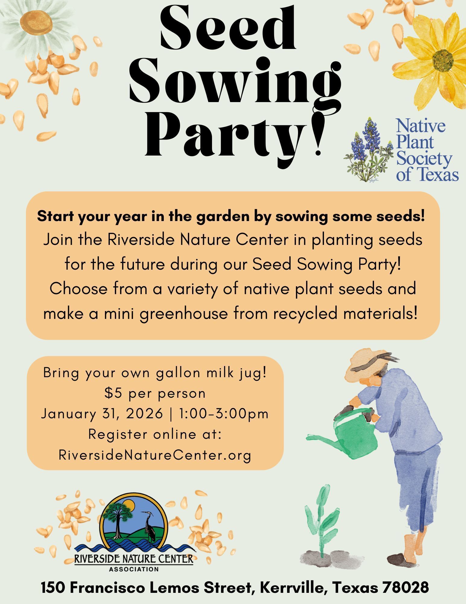 Seed Sowing Party, kerrville events near me, Kerrville Texas, Education, Nature, Science, nature programs, Riverside Nature Center, native plant seeds, mini green house