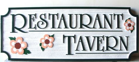 Q25731 - Carved HDU Restaurant and Tavern Sign with Flowers