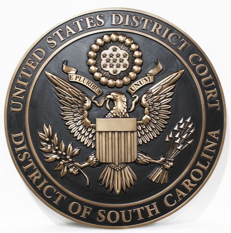 FP-1391- Carved 3-D Bronze-Plated HDU Plaque of the Seal of the United States District Court,  District of South Carolina