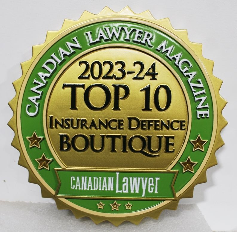 VP-1832 - Carved 2.5-D Multi-Level Wall Plaque of the Seal of the Award for the Top Ten Insurance Defence Canadian Lawyers 