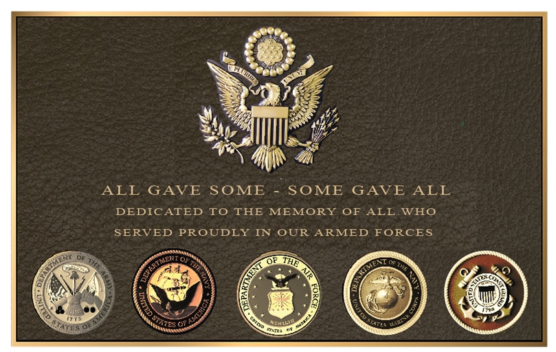 MB2460- Brass-Plated Memorial Plaque with Giclee Photos of Armed Forces Seals